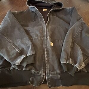 Aged Carhartt Jacket Mens 3XL Tall Black J131 Hooded Thermal Lined Canvas USA